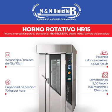 Horno Rotativo HR15 de MYM BONETTO: eficiencia y calidad para panaderías - Máquinas para Panadería, Maquinarías para Panadería, Fábrica de Maquinarías para Panadería